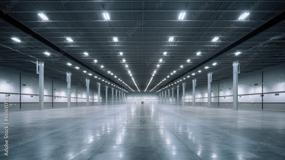 Warehouse or industry building interior. Generative AI