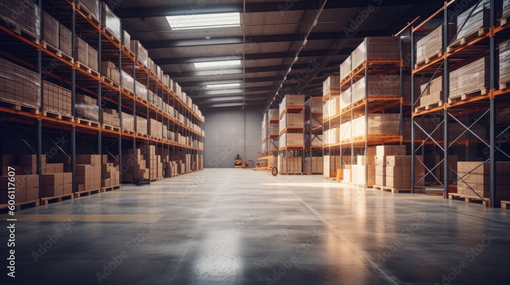 Warehouse or industry building interior. Generative AI Warehouse or industry building interior. Generative AI