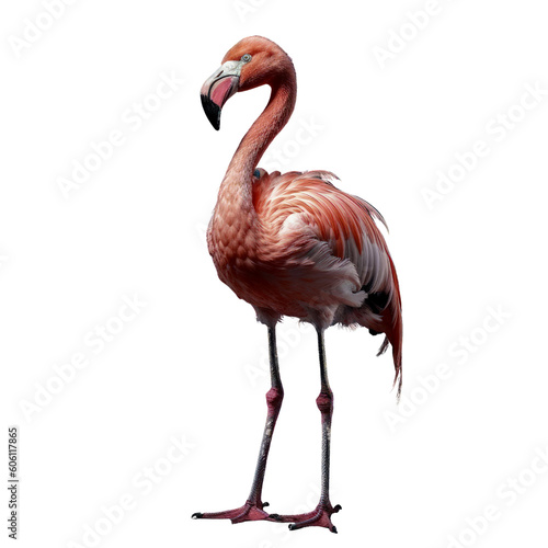 A pink flamingo standing on a black background with isolated and transparent features. Generative AI © byarnoldus