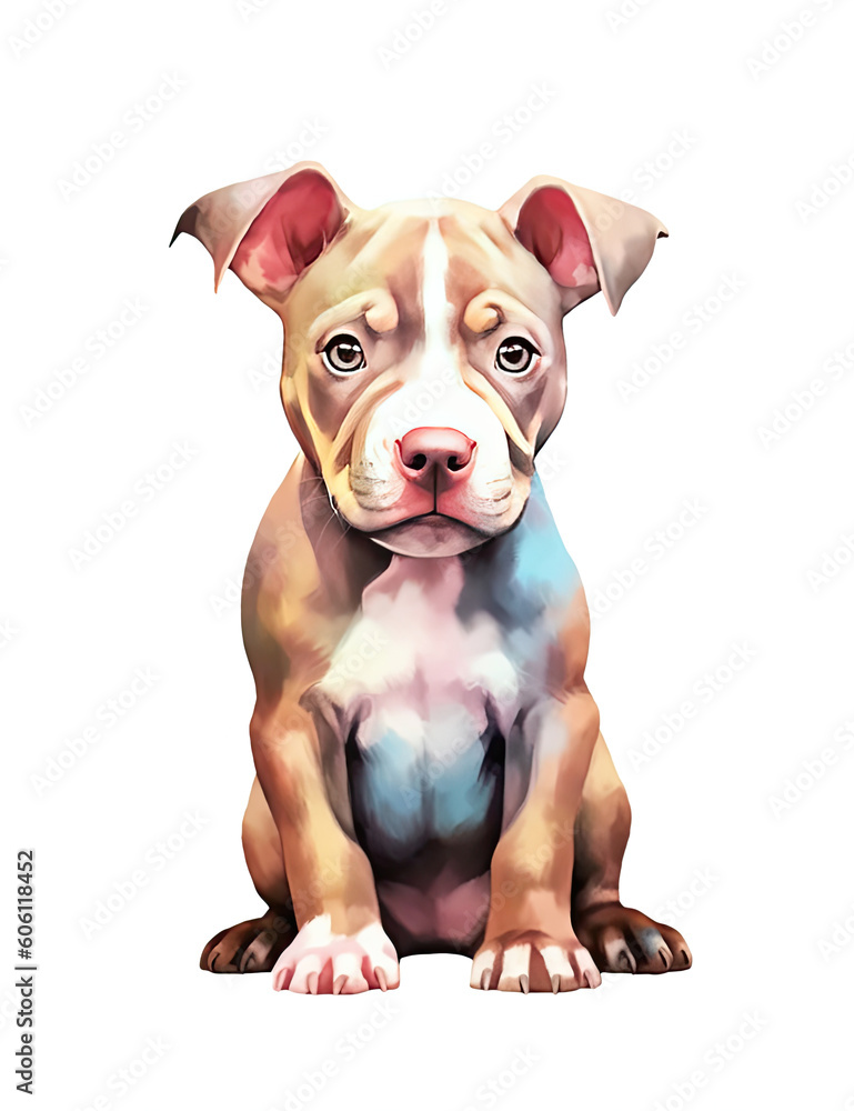 Pit Bull Puppy, Pastel Colors, Dog, Wall Art, Adorable, Cute. Generative AI