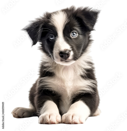 A black and white puppy with blue eyes on a transparent background. Generative AI