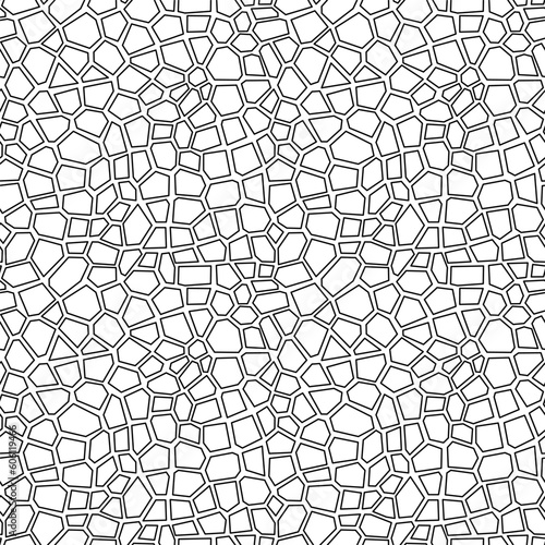 Abstract seamless pattern with polygon cells. Hand drawn black and white vector illustration. photo