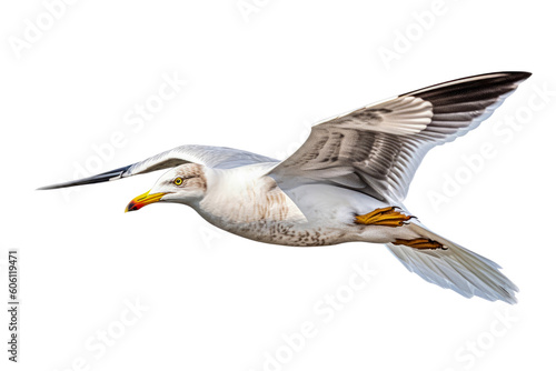 A seagull in mid-flight with wings extended. Generative AI