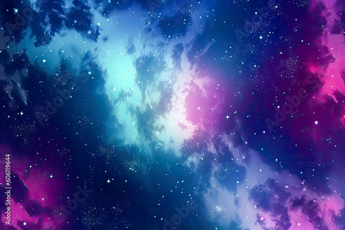 A dreamy and vibrant galaxy with stars and clouds. Generative AI