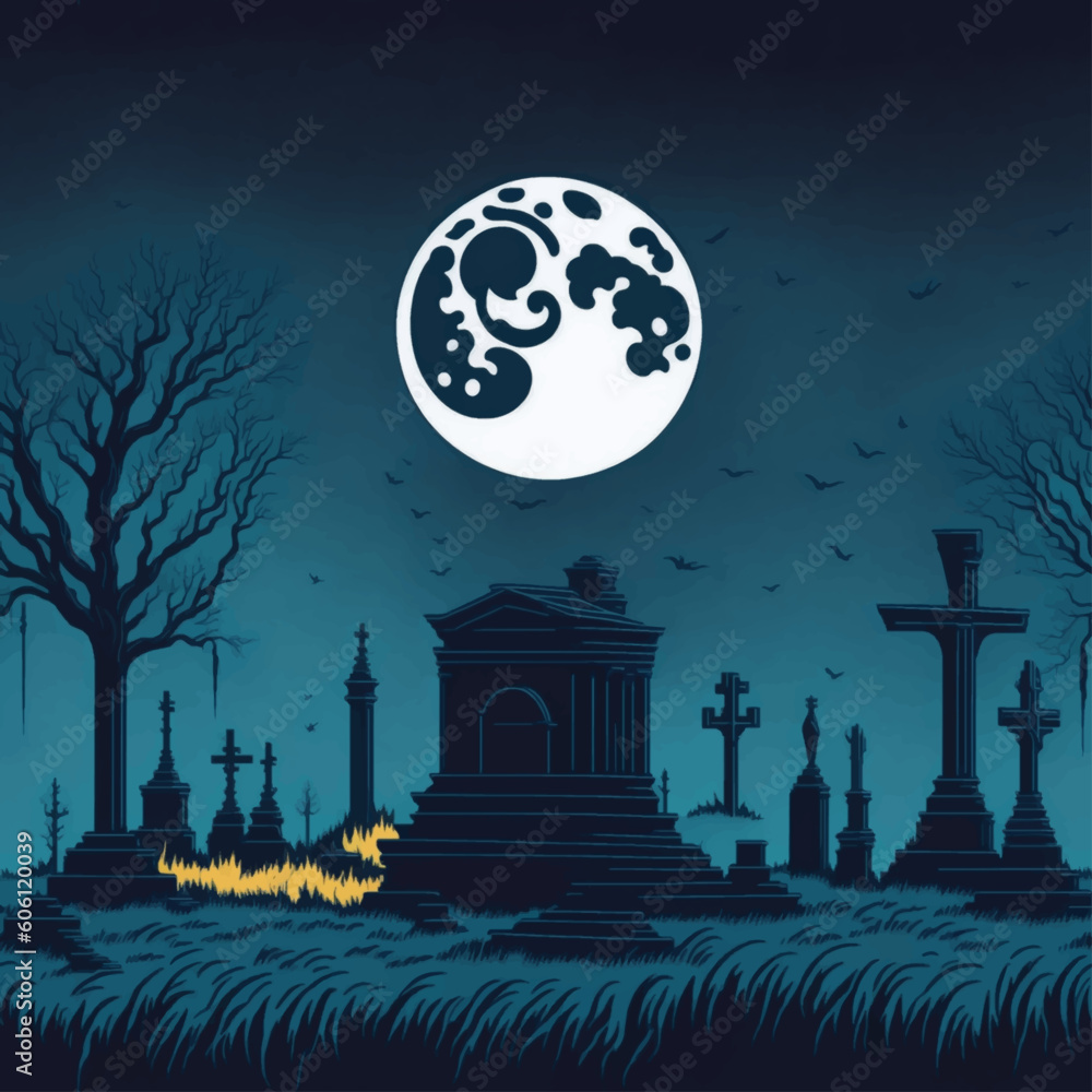 cemetery at night with moon
