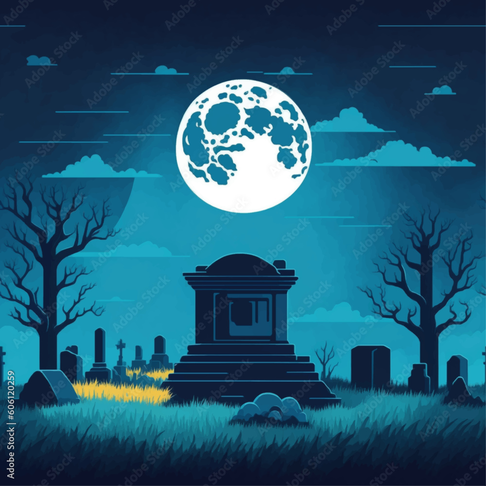 cemetery at night with moon