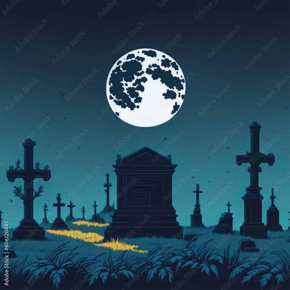 cemetery at night with moon