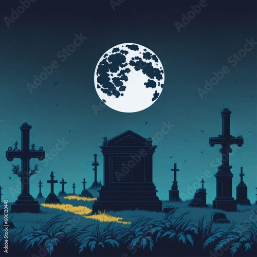 Obraz na płótnie cemetery at night with moon w salonie