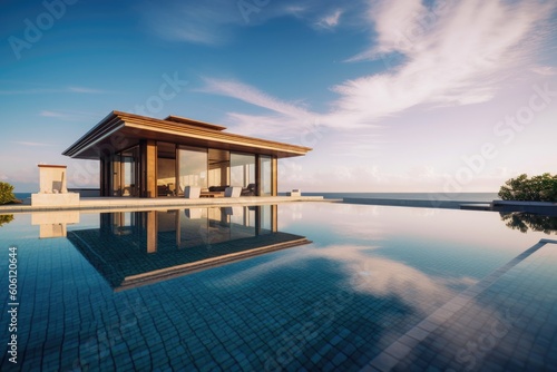 Infinite pool view - Modern Construction - Illustration created with generative ai