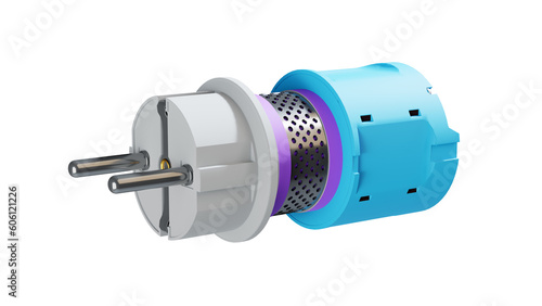 Electric plug with socket. 3D rendering