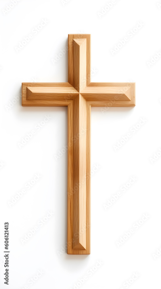 wooden cross on a white background, generative ai 