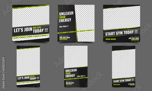 Sports and Fitness social media post and story template design collection. Vector design isolated on background