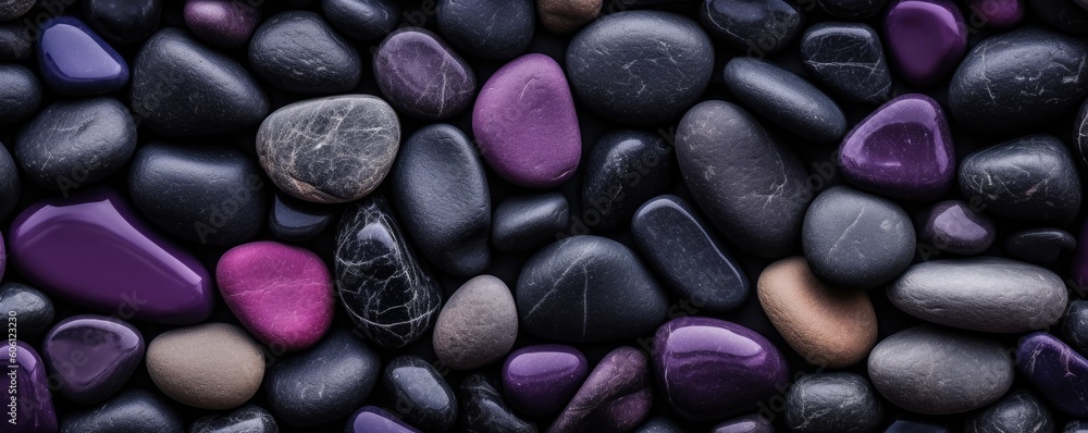 Black and Lavender, river stones within a horizontal format for a product backdrop, Abtract-themed, photorealistic illustrations in JPG. Generative AI Black and Lavender, river stones within a horizontal format for a product backdrop, Abtract-themed, photorealistic illustrations in JPG. Generative AI