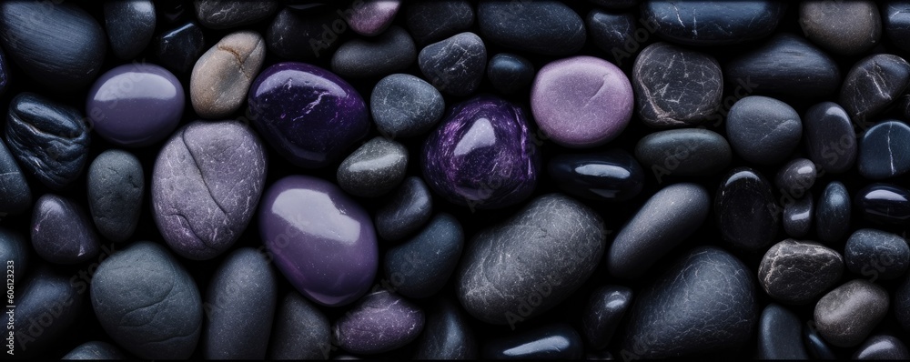 Black and Lavender, river stones within a horizontal format for a product backdrop, Abtract-themed, photorealistic illustrations in JPG. Generative AI Black and Lavender, river stones within a horizontal format for a product backdrop, Abtract-themed, photorealistic illustrations in JPG. Generative AI