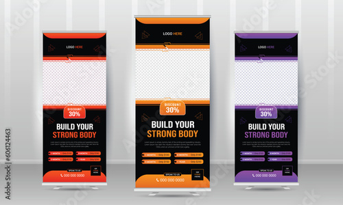 Vector modern fitness gym standee rollup banner design