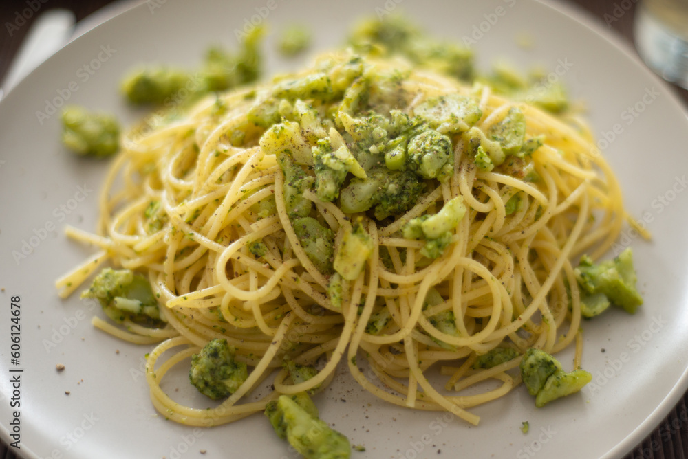 delicious and tasty spaghetti with broccoli