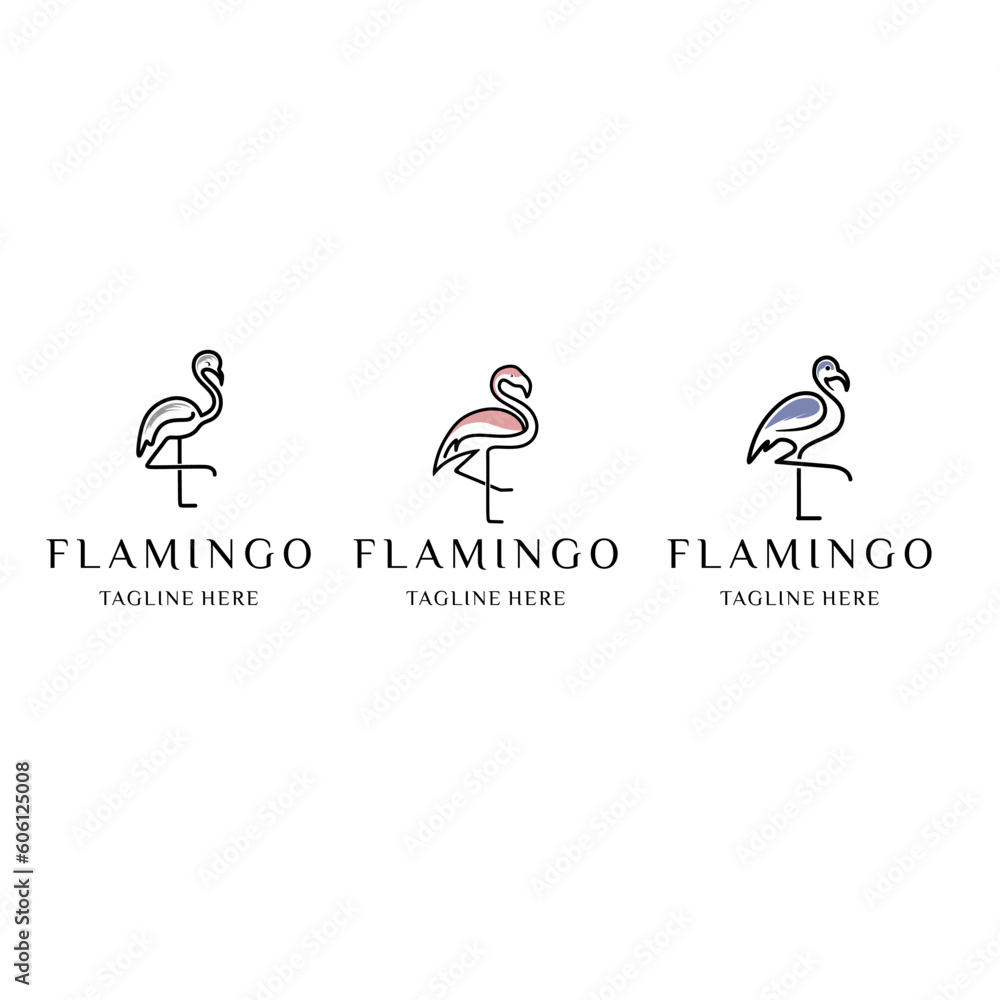 Fototapeta premium flamingos logo design. flamingo line art illustration. as a symbol or icon