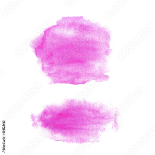 Set of two magenta watercolor splashes. Hand drawn illustration isolated on white background. Abstract textures, banner for text, decoration elements.