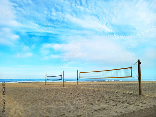 Morning at South Mission Beach sand volleyball courts, San Diego, California