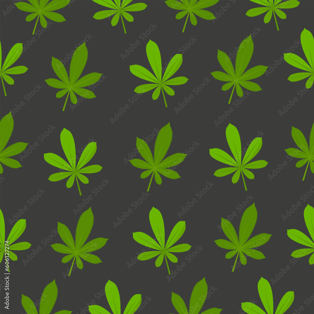 Fototapeta premium Seamless pattern with green cannabis leaves on black background