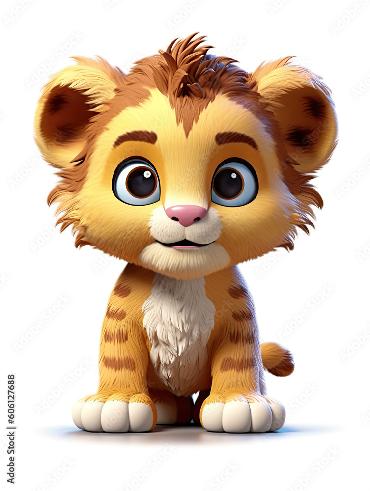 Adorable Baby Lion, 3D, Love, Hearts, Cartoon, Cute, Animal, Wild Life, Nursery, Children, Wall Art. Generative AI Adorable Baby Lion, 3D, Love, Hearts, Cartoon, Cute, Animal, Wild Life, Nursery, Children, Wall Art. Generative AI