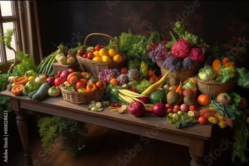 Harvest festival, pumpkin, carrot, onions harvesting, Thanksgiving Day background, AI Generated
