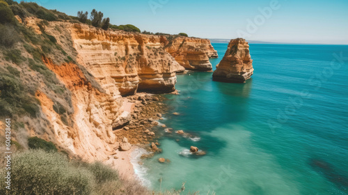 Cliffs on the shore of Atlantic ocean. Generative AI © piai