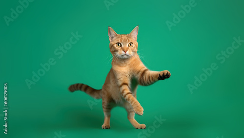 Ukrainian Levkoy cat post on green background with copyspace (Generative AI) photo