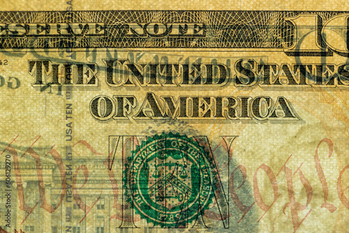 details of a genuine American 10 banknote