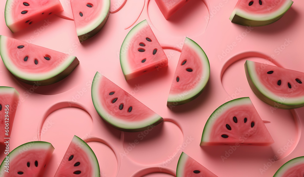 Watermelon slices on pink background. AI Generated.. AI Generated. Watermelon slices on pink background. AI Generated.. AI Generated.