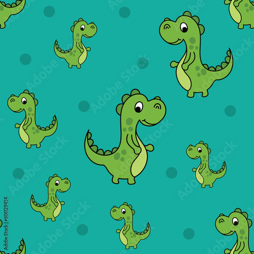 Seamless Cute Green Baby Dinossaur Pattern