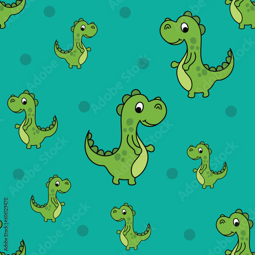 Seamless Cute Green Baby Dinossaur Pattern