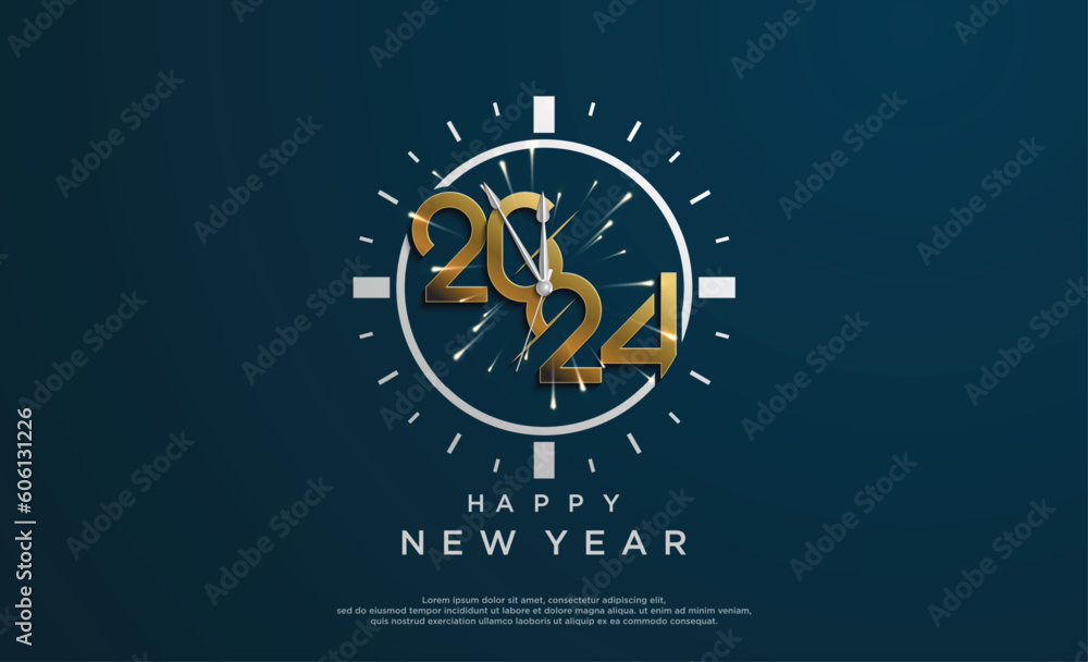 Happy New Year 2024, luxury golden design. Premium vector design for 2024 new year banner, poster, template.