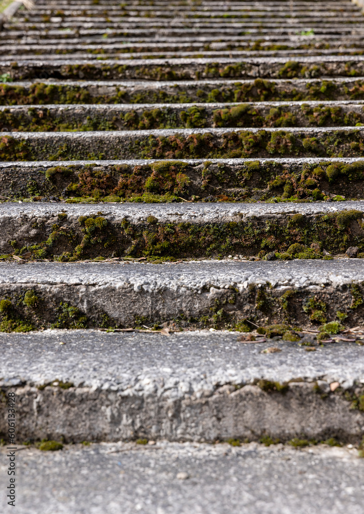 an old ruined concrete and stone staircase in the park an old ruined concrete and stone staircase in the park