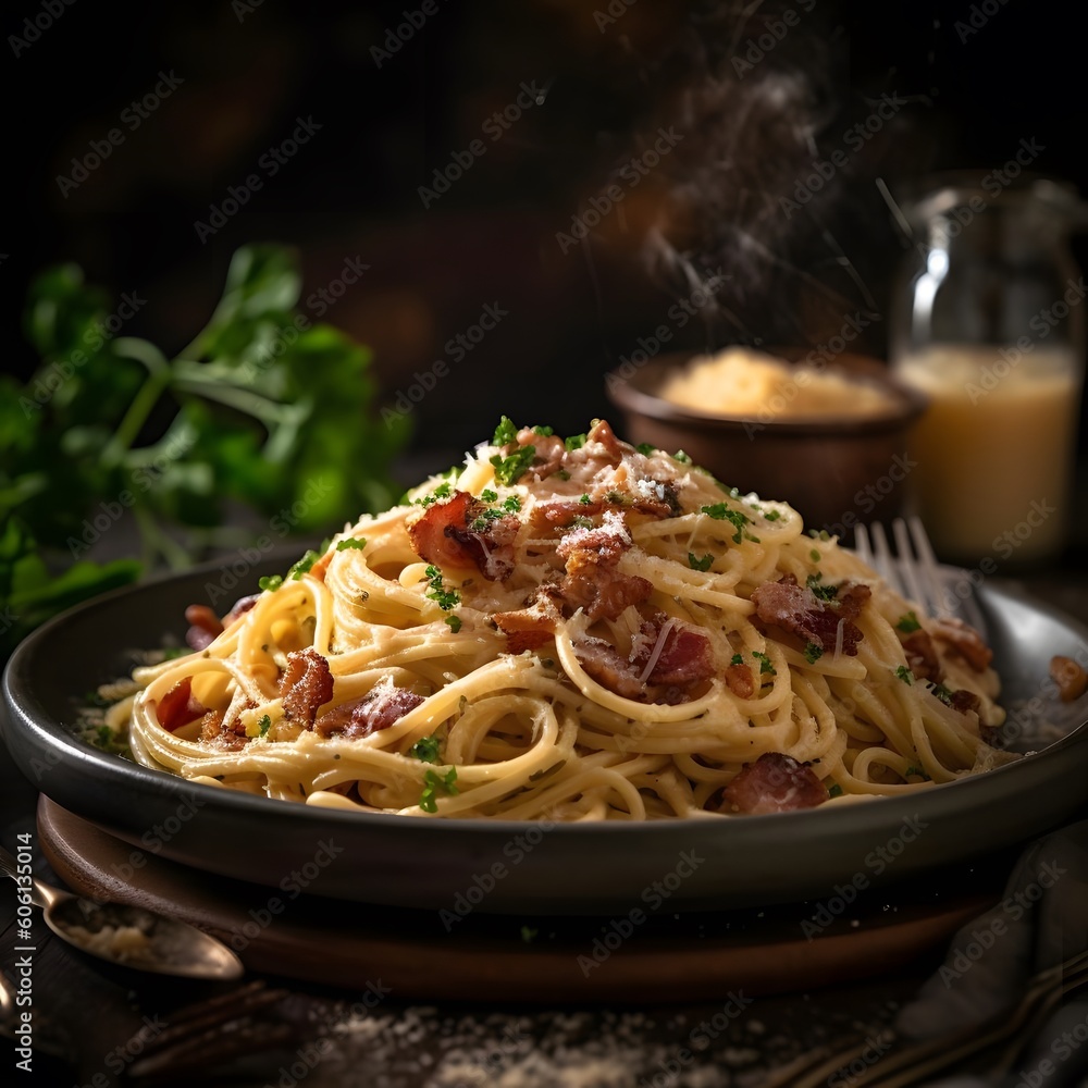 Carbonara bacon spaghetti with Parmesan cheese Carbonara bacon spaghetti with Parmesan cheese