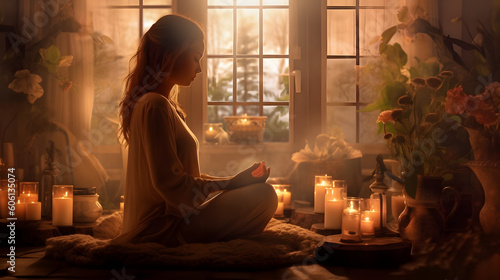 Woman Meditating In Serene Space