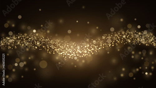Gold Particles, Blurred Flow Wave Background. Vector Illustration © Rendix Alextian