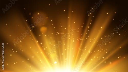 Golden Rays Rising On Dark Background. Suitable For Product Advertising, Product Design, And Other. Vector Illustration