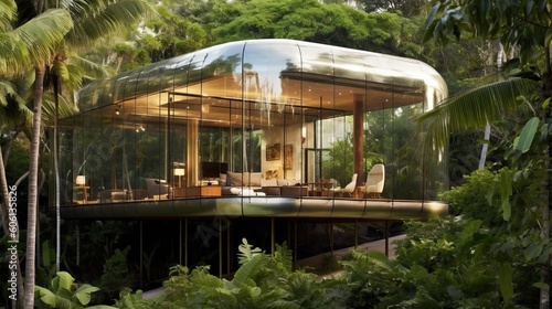 Amazing modern luxury home with garden and pool, generative ai © FrankBoston