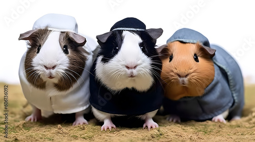 Small group of cute guinea pigs in studio. AI generated.