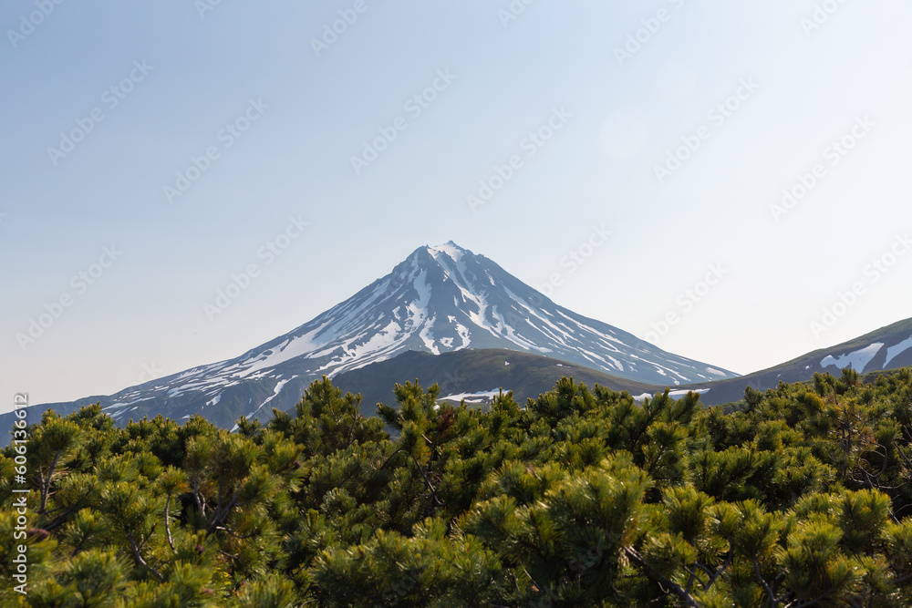Beautiful mountain landscape of Vilyuchinsky Volcano at sunny day. Kamchatka Peninsula, Russia