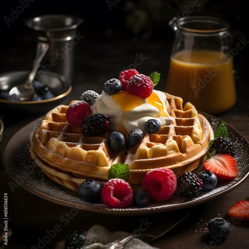 A Rich and Decadent Plate of Belgian Waffles photo