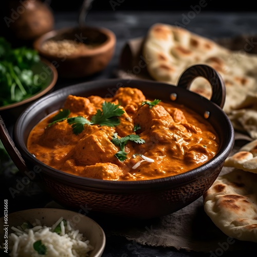 Butter Chicken Plate Highlighted with Warm, Diffused Lighting