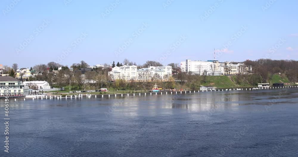 Landscape with river, forest and embankment in the city in spring. Flood and flood of river water in spring. Rivers of Belarus. the city of Gomel. Europe. Landscape with river, forest and embankment in the city in spring. Flood and flood of river water in spring. Rivers of Belarus. the city of Gomel. Europe.