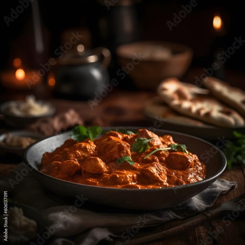 A delicious looking plate of chicken tikka masala with basmati rice