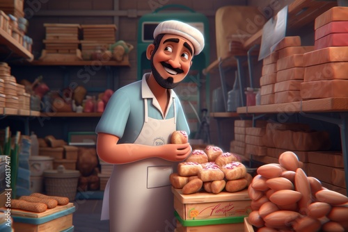 baker with bread in bakery - Illustration created with generative ai