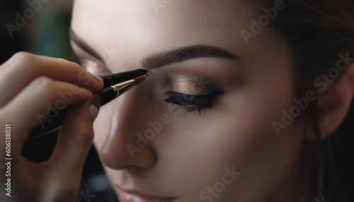Beautiful young woman applying eye make up creatively generated by AI