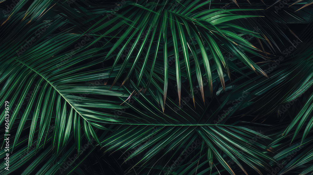 Obraz premium Palm leaves, green tropical pattern, leaves in the tropics forest. generative ai, generative, ai
