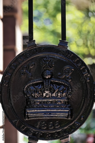 Canvas Print Royal crown-coat of arms on the door of the city Mint from 1855