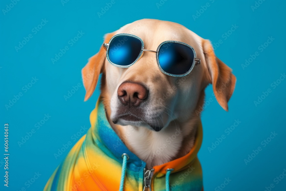 Cool funny dog with a hoodie and sun glasses. Ai generated